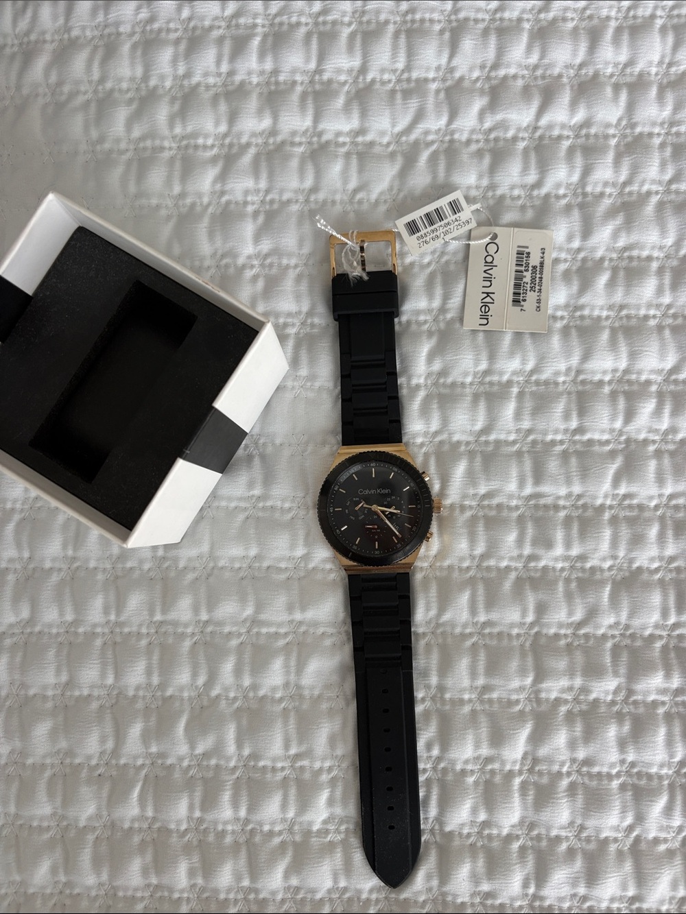 Calvin Klein Black Silicone Strap Watch with Gold-Tone Case